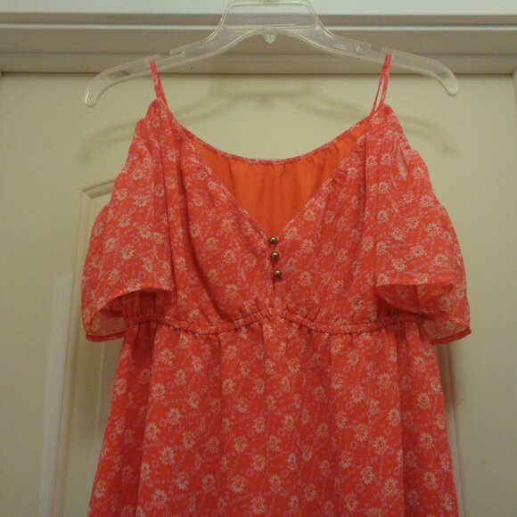 TANGERINE DREAM & WHITE OFF SHOULDER MINI DRESS M - Picture 3 of 9